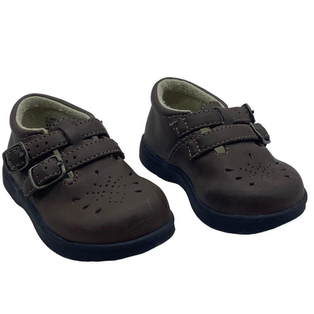Step‎ & Stride Lil Skittles Dress Shoes Toddler Sz 4 Brown Faux Vegan Leather